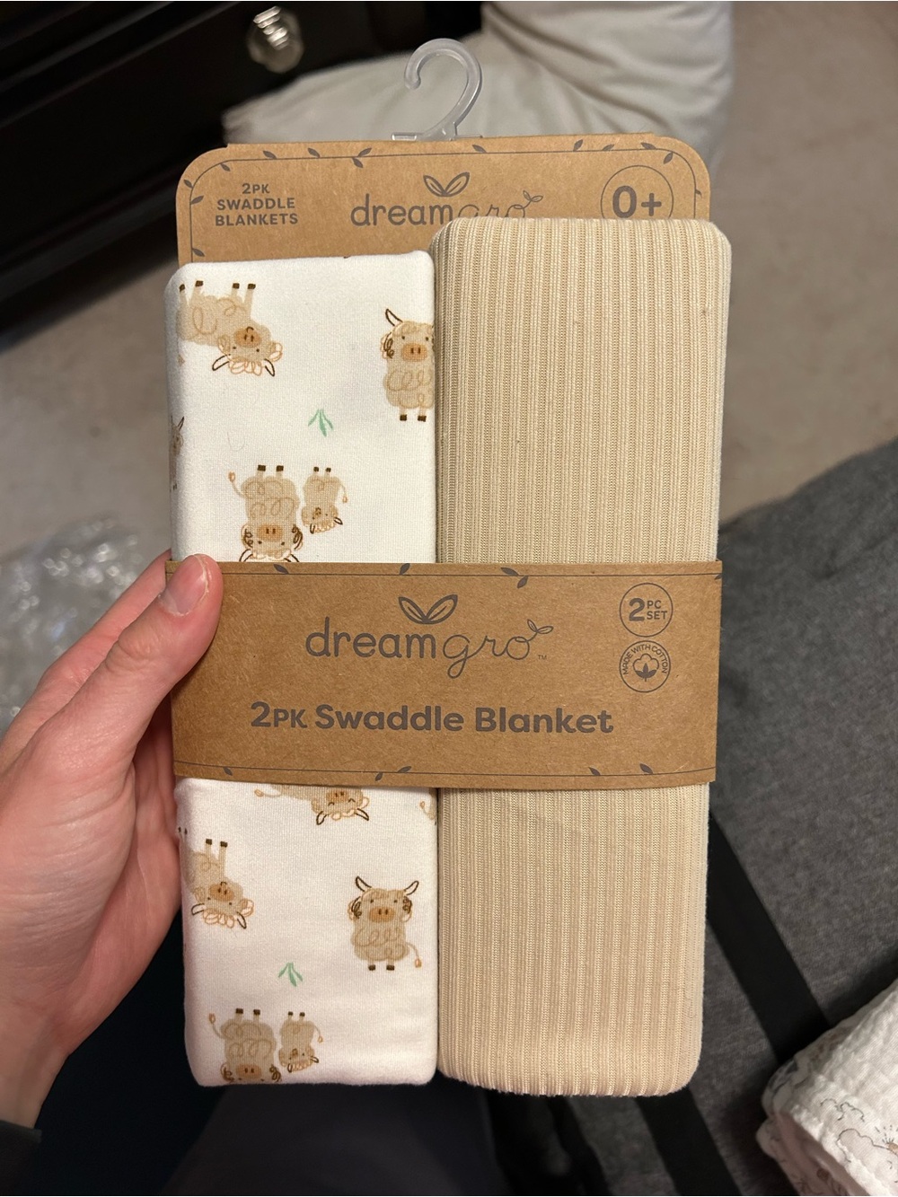 2-Pack Kids Swaddle Blankets in Cream and Printed Cream